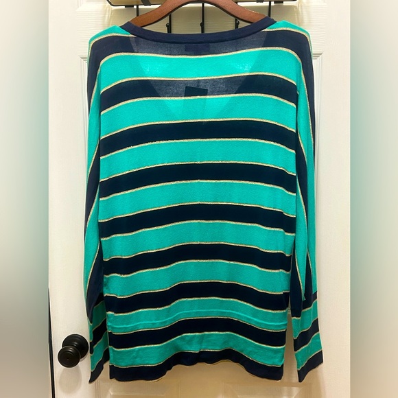 NWT Lilly Pulitzer Womens Autumn Sweater  Gold Metallic Stripe Lagoon Green - Picture 5 of 7